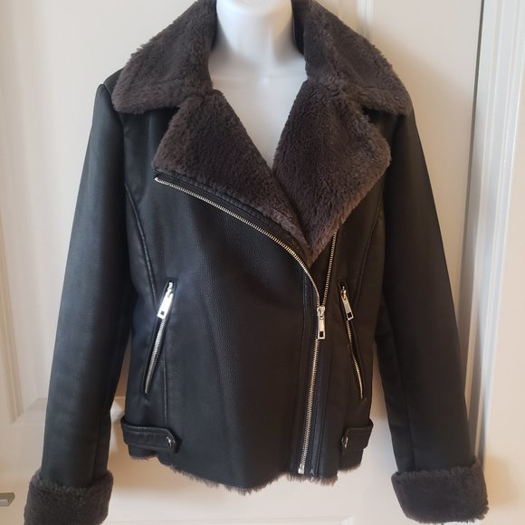 Mango Faux Fur & Leather Biker Jacket - Picture 7 of 11